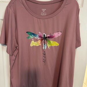 SHEIN Women's Mauve Multicolor Dragonfly Tee